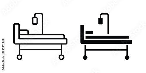 Hospital bed icon vector graphic clipart and line art style set