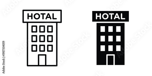 hotel icon vector graphic clipart and line art style set