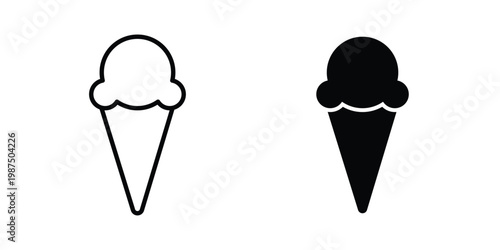 Ice cream cone icon vector graphic clipart and line art style set