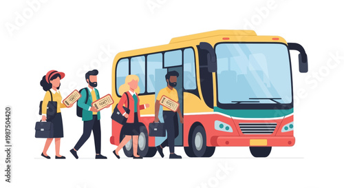 Group of Diverse Travelers Boarding a Modern Bus for a Commuter Journey
