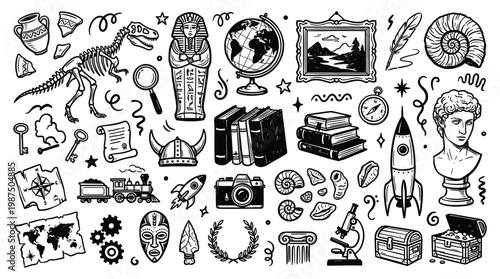 Doodle illustrations of Musical instruments and objects are drawn