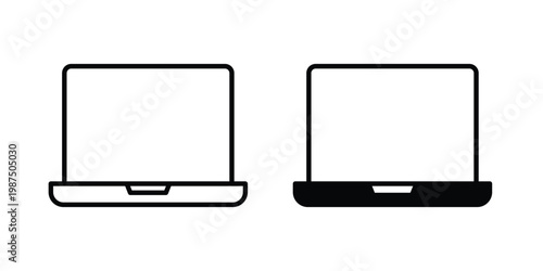 Laptop icon vector graphic clipart and line art style set