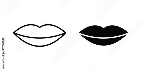 Lips icon vector graphic clipart and line art style set