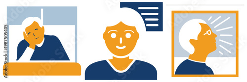 Man feeling bored and sad outside window person smiling at screen and man looking up with excitement representing varied emotions and experiences.