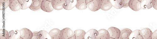 Seamless border of white mushrooms
