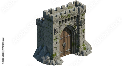 Obraz na płótnie Detailed 3d render of a medieval castle gatehouse with stone texture
