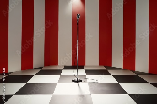 Gift Box With Ribbon and Pink Tulips on a Light Background in a Simple Setting