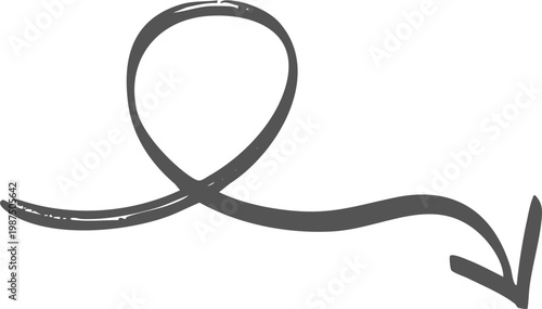Hand drawn black curved arrow pointing to the right isolated on transparent background, Black curved arrow pointing right with slight upward arc on white background, isolated design element vector.