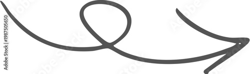 Hand drawn black curved arrow pointing to the right isolated on transparent background, Black curved arrow pointing right with slight upward arc on white background, isolated design element vector.