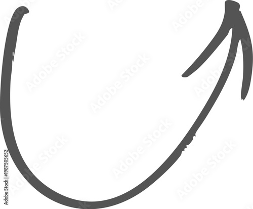 Hand drawn black curved arrow pointing to the right isolated on transparent background, Black curved arrow pointing right with slight upward arc on white background, isolated design element vector.