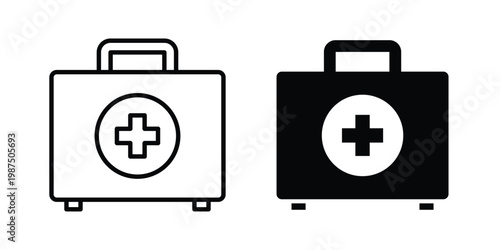Medical kit icon vector graphic clipart and line art style set