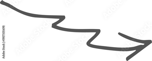 Hand drawn black curved arrow pointing to the right isolated on transparent background, Black curved arrow pointing right with slight upward arc on white background, isolated design element vector.