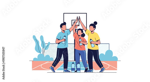 Group of Friends Celebrating Outdoors with High Fives and Smiles