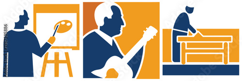 Artist painting on easel abstract colors creative hobby indoors studio learning art hobby fine art creative person painting.