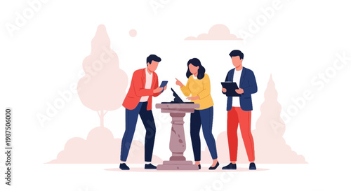 Businesspeople Collaborating and Analyzing Data Outdoors