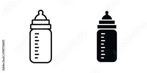 Milk bottle icon vector graphic clipart and line art style set