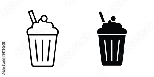 Milkshake icon vector graphic clipart and line art style set