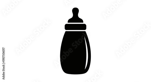 Simple black silhouette of a baby bottle isolated on white background