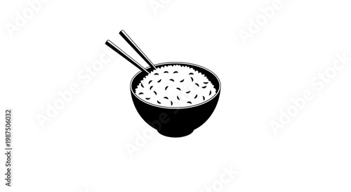 A black silhouette of a bowl of rice with chopsticks