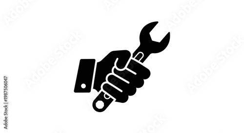 A hand firmly gripping a wrench depicted in black silhouette