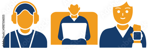 Modern technology for seniors: headphones for audio, laptop for work or communication, smartwatch for health tracking.