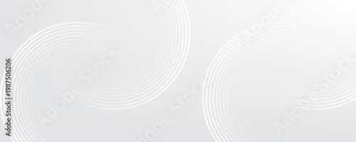 Abstract white geometric lines glowing on a gray background. Modern glossy white circle line pattern. Suitable for covers, posters, web, banners.