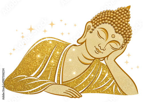 Golden Buddha sleep of illustration PNG