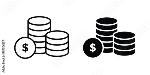 Money icon vector graphic clipart and line art style set