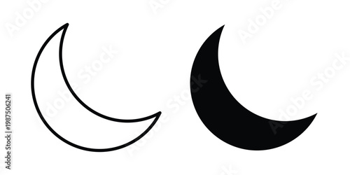 Moon icon vector graphic clipart and line art style set
