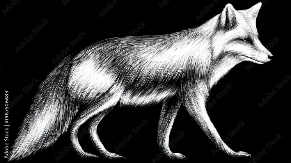 Fototapeta premium White Fox Running in Monochrome Style