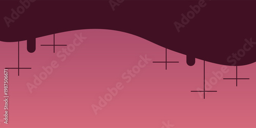 Cemetery in hill. Halloween background with trees, tombstones and fireflies. Halloween purple, violet template.