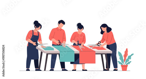 Women and Man Crafting Fashion Garments at Sewing Table