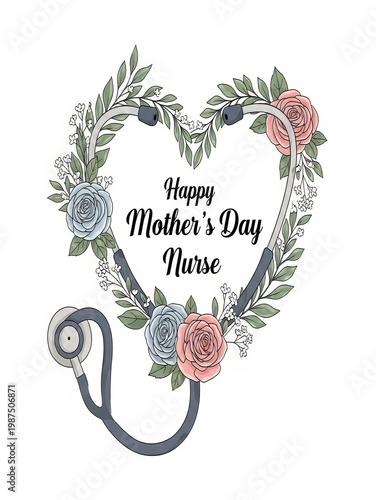 Heartfelt mother's day greeting for a nurse with floral and stethoscope design