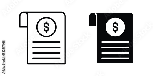 Payment receipt icon vector graphic clipart and line art style set