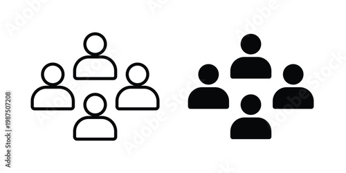 People group icon vector graphic clipart and line art style set