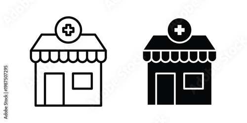 Pharmacy icon vector graphic clipart and line art style set
