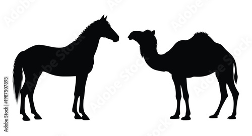 Two animal silhouettes facing each other on transparent background