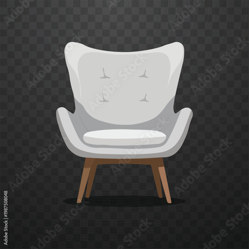 Modern lounge chair vector illustration with soft cushion and wooden legs in flat style, stylish furniture icon ideal for interior design, home decor, branding, catalogs, and digital projects.