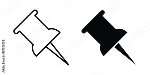 Push pin icon vector graphic clipart and line art style set