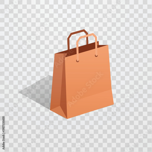 Paper shopping bag vector illustration with handles and soft shadow in flat style, retail packaging icon ideal for ecommerce themes, store branding, promotions, and digital graphic projects.