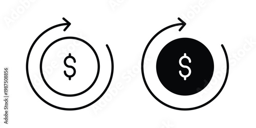 Refund icon vector graphic clipart and line art style set