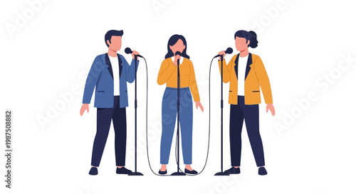 Group of Young People Singing with Microphones in a Casual Setting