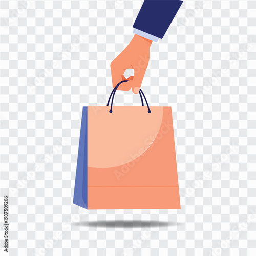 Hand holding shopping bag vector illustration with flat style design, retail purchase concept ideal for ecommerce themes, consumer behavior graphics, promotions, branding, and digital projects.