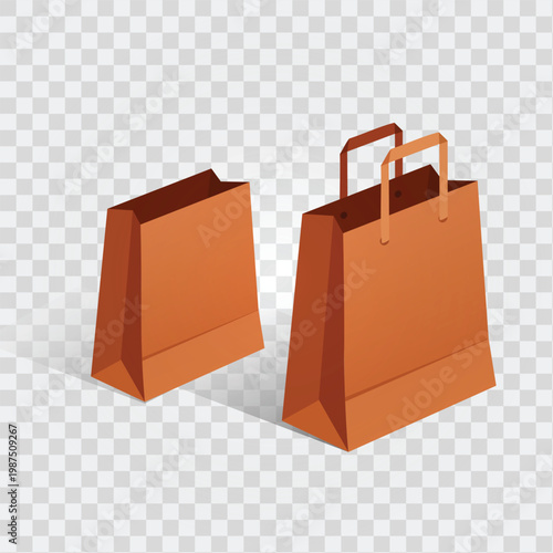 Shopping bag vector set with paper bags and handles in flat style, retail packaging illustration ideal for ecommerce themes, store branding, promotions, posters, and digital graphic projects.