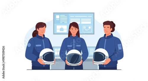 Team of Astronauts Preparing for Space Mission with Helmets