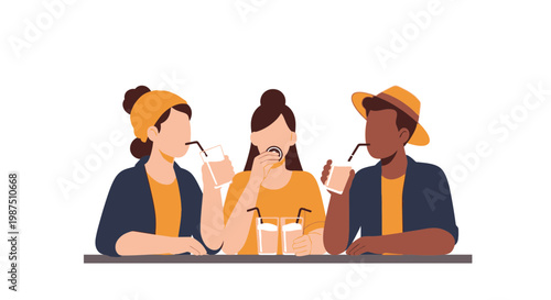 Group of Friends Enjoying Drinks at Café Table