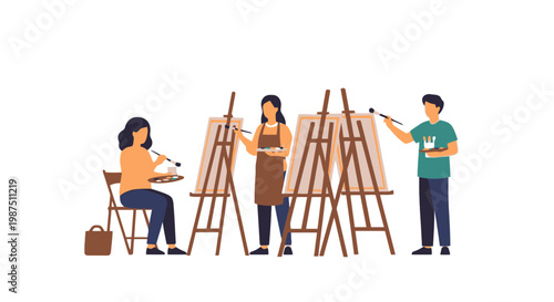 Artists Painting at Easels in Art Class