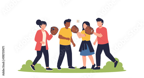 Youth Baseball Game with Diverse Players in Action