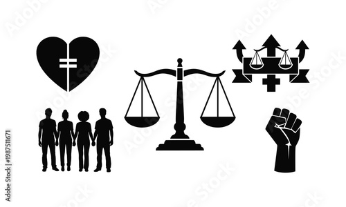 Justice and equality social icons vector illustration silhouette for human rights symbols.