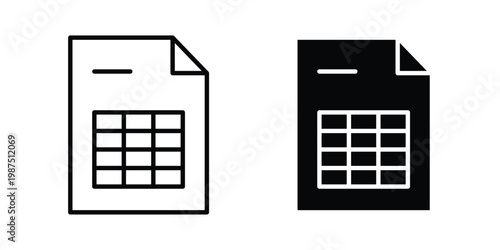 Spreadsheet icon vector graphic clipart and line art style set